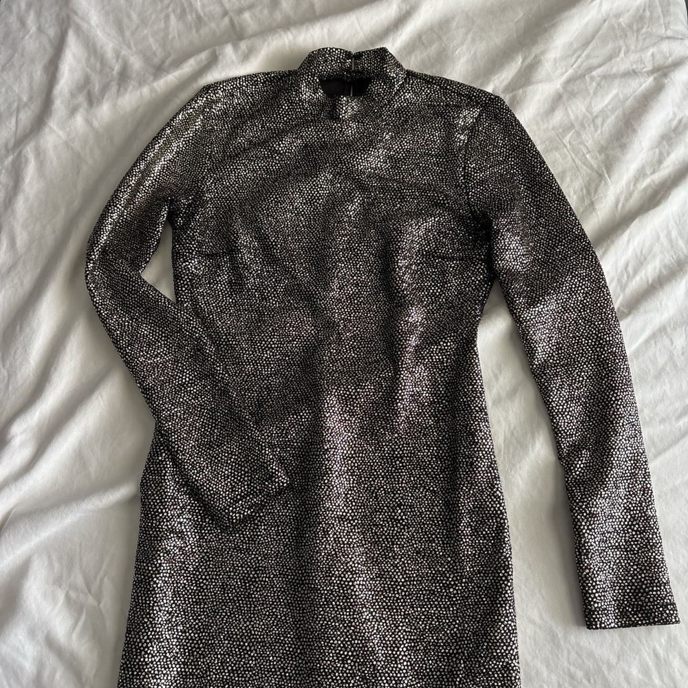 Topshop Black and Silver Long Sleeve Dress